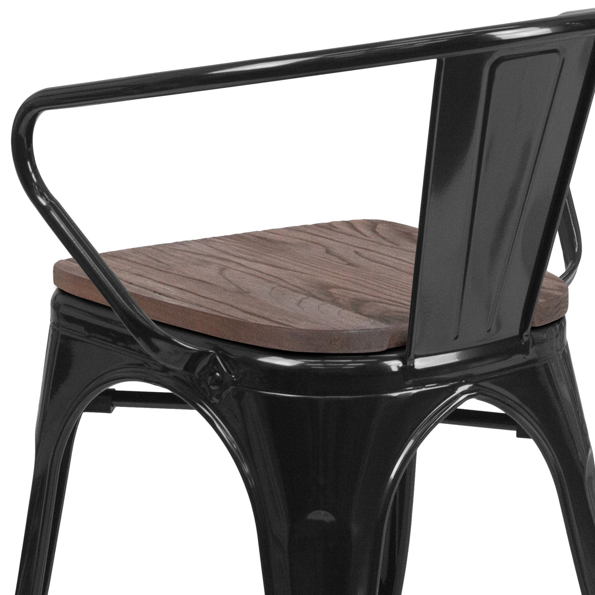 Black |#| Black Metal Chair with Wood Seat and Arms - Restaurant Chair - Bistro Chair