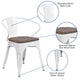 White |#| White Metal Chair with Wood Seat and Arms - Restaurant Furniture