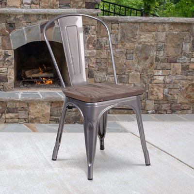 Metal Stackable Chair with Wood Seat - View 2
