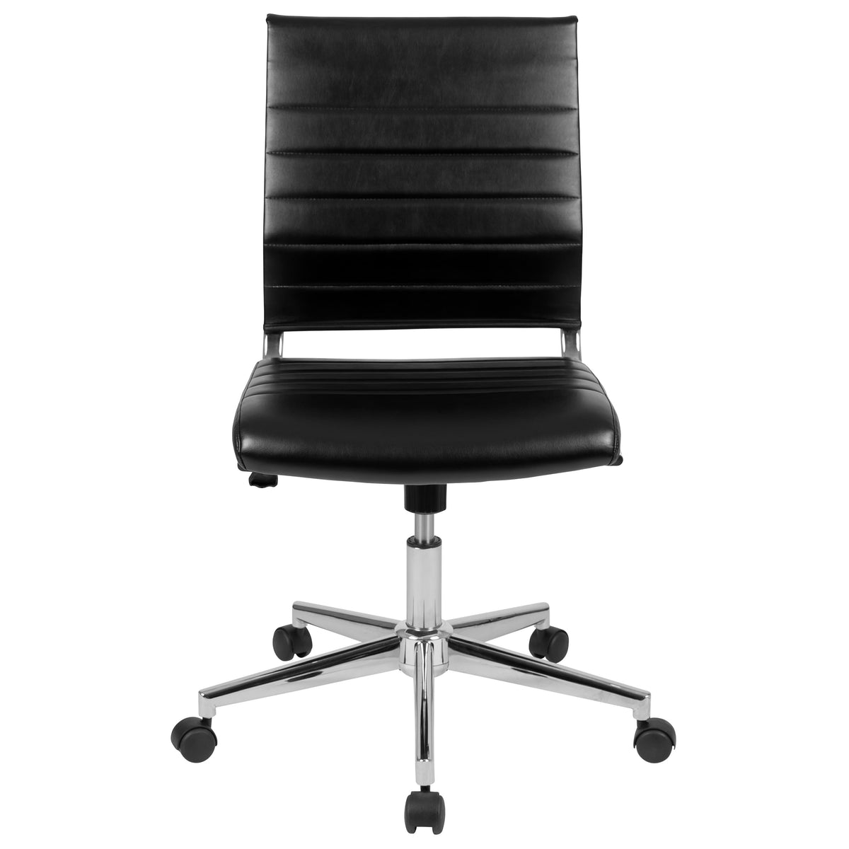 Black |#| Mid-Back Armless Black LeatherSoft Ribbed Executive Swivel Office Chair