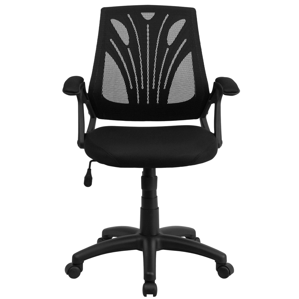 Black Mesh |#| Mid-Back Designer Black Mesh Swivel Task Office Chair with Open Arms