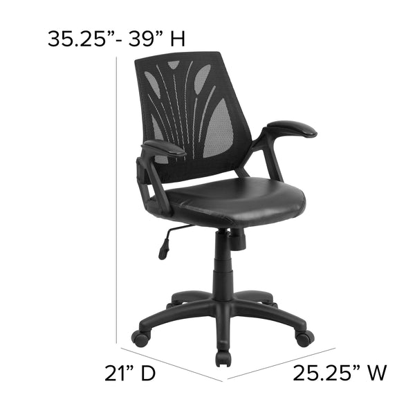 Black Mesh & LeatherSoft |#| Mid-Back Designer Black Mesh Swivel Task Office Chair with LeatherSoft Seat