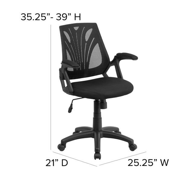 Black Mesh |#| Mid-Back Designer Black Mesh Swivel Task Office Chair with Open Arms