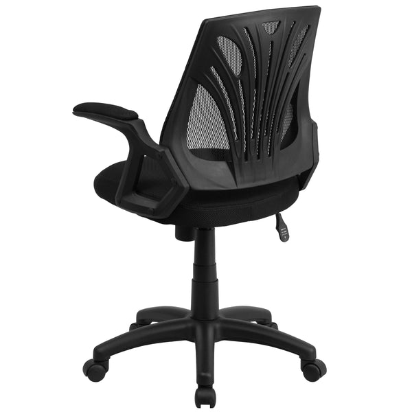 Black Mesh |#| Mid-Back Designer Black Mesh Swivel Task Office Chair with Open Arms
