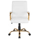 White LeatherSoft/Gold Frame |#| Mid-Back White LeatherSoft Executive Swivel Office Chair with Gold Frame/Arms