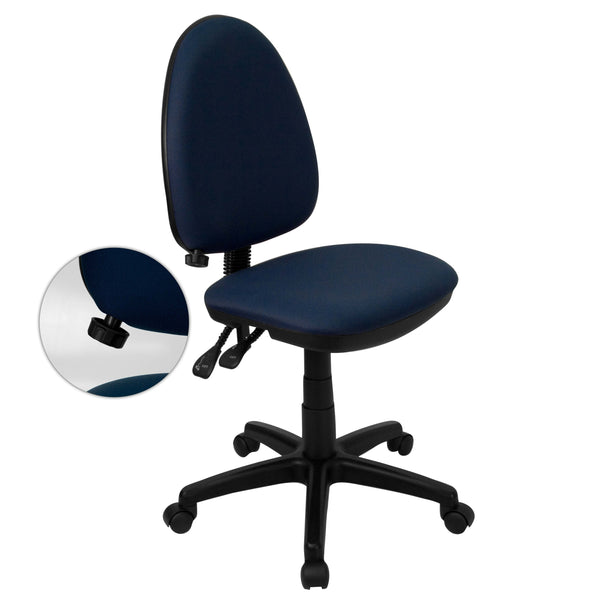 Navy Blue |#| Mid-Back Navy Blue Fabric Multifunction Swivel Ergonomic Task Office Chair