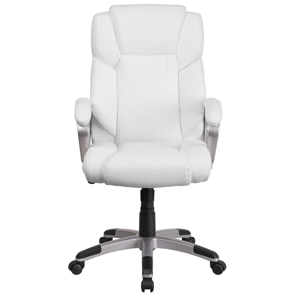 White |#| Mid-Back White LeatherSoft Executive Swivel Office Chair with Padded Arms