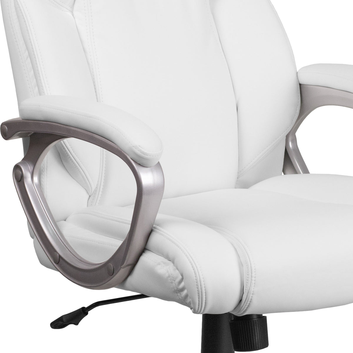 White |#| Mid-Back White LeatherSoft Executive Swivel Office Chair with Padded Arms