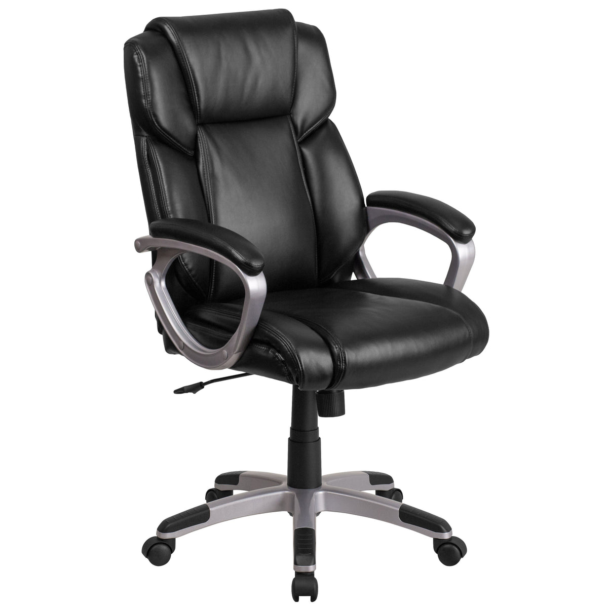 Black |#| Mid-Back Black LeatherSoft Executive Swivel Office Chair with Padded Arms