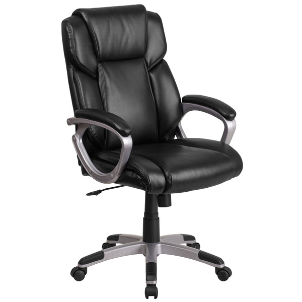 Black |#| Mid-Back Black LeatherSoft Executive Swivel Office Chair with Padded Arms