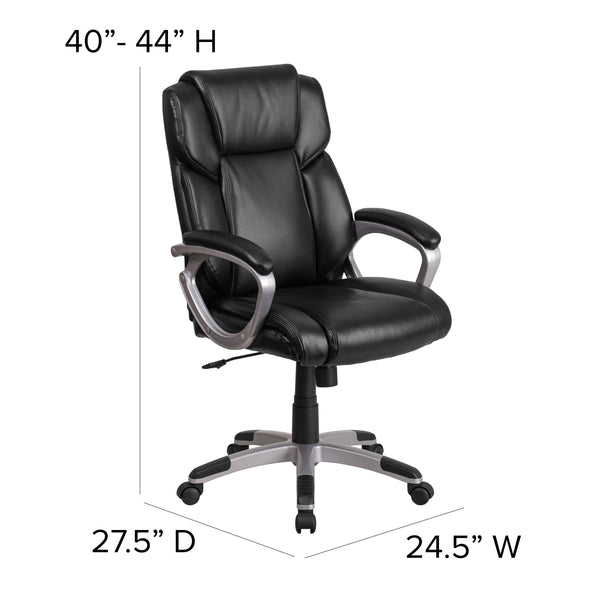 Black |#| Mid-Back Black LeatherSoft Executive Swivel Office Chair with Padded Arms