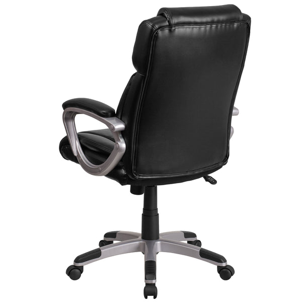 Black |#| Mid-Back Black LeatherSoft Executive Swivel Office Chair with Padded Arms