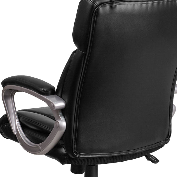 Black |#| Mid-Back Black LeatherSoft Executive Swivel Office Chair with Padded Arms