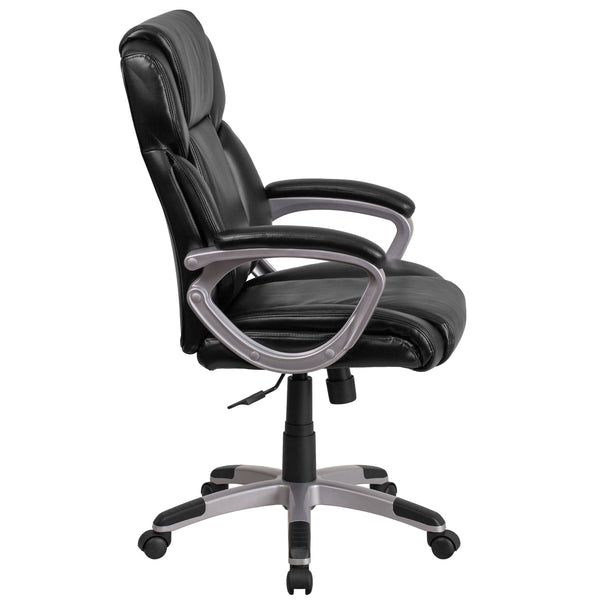 Black |#| Mid-Back Black LeatherSoft Executive Swivel Office Chair with Padded Arms
