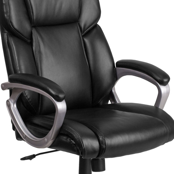 Black |#| Mid-Back Black LeatherSoft Executive Swivel Office Chair with Padded Arms
