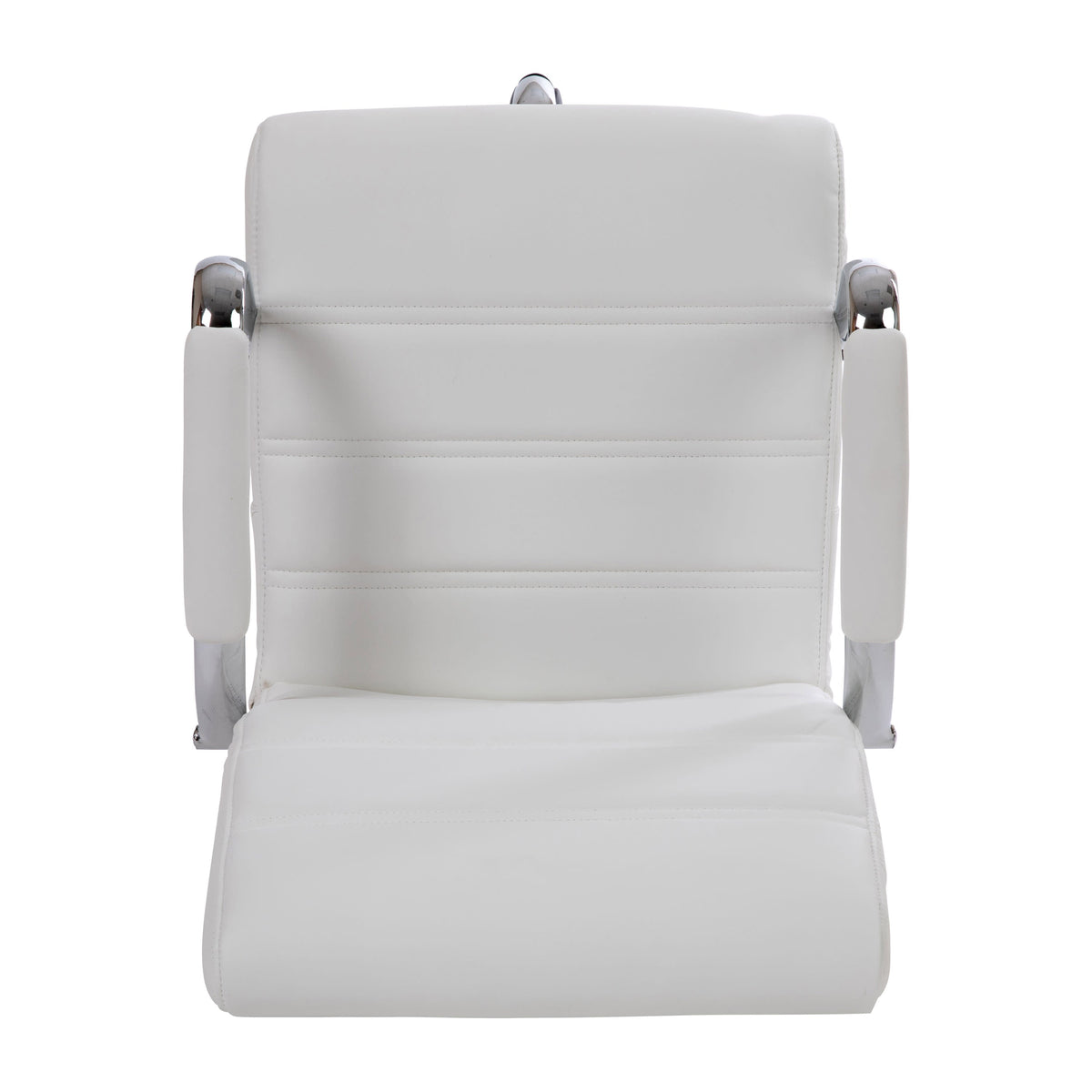 White |#| Mid-Back White LeatherSoft Drafting Chair - Adjustable Foot Ring and Chrome Base