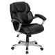 Mid-Back Black LeatherSoft Layered Upholstered Office Chair w/Silver Nylon Base