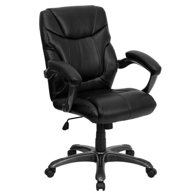 Mid-Back LeatherSoft Overstuffed Swivel Task Ergonomic Office Chair with Arms