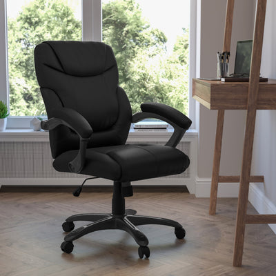 Mid-Back LeatherSoft Overstuffed Swivel Task Ergonomic Office Chair with Arms - View 2