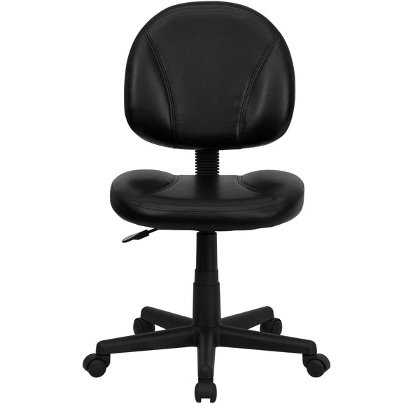 Mid-Back Black LeatherSoft Ergonomic Office Chair w/Adjustable Back Depth