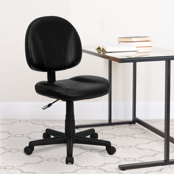 Mid-Back Black LeatherSoft Ergonomic Office Chair w/Adjustable Back Depth