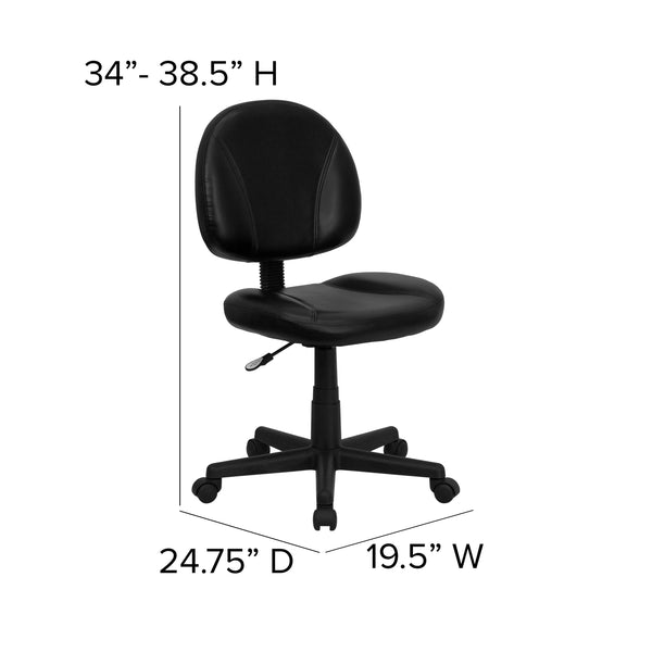 Mid-Back Black LeatherSoft Ergonomic Office Chair w/Adjustable Back Depth