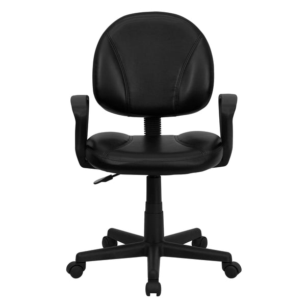 Mid-Back Black LeatherSoft Swivel Ergonomic Task Office Adjustable Chair w/ Arms