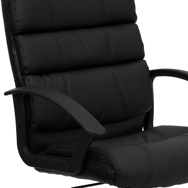 Mid-Back Black LeatherSoft Swivel Office Chair with Accent Divided Back and Arms
