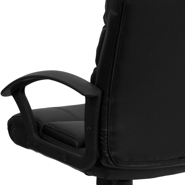 Mid-Back Black LeatherSoft Swivel Office Chair with Accent Divided Back and Arms