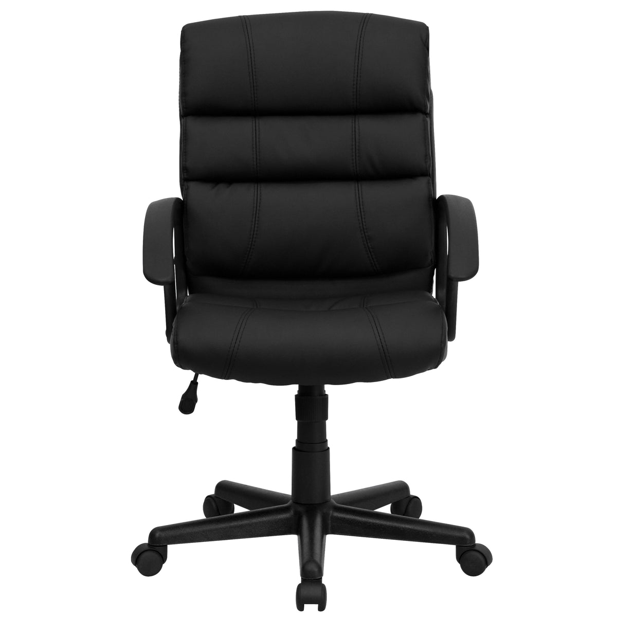 Mid-Back Black LeatherSoft Swivel Office Chair with Accent Divided Back and Arms