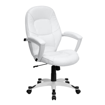 Mid-Back LeatherSoft Tapered Back Executive Swivel Office Chair with Base and Arms