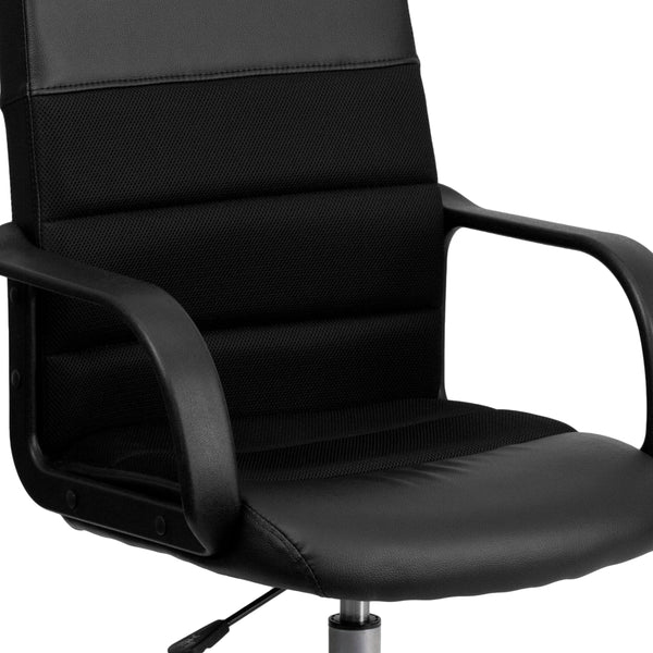 Mid-Back Black LeatherSoft and Mesh Swivel Task Office Chair with Arms