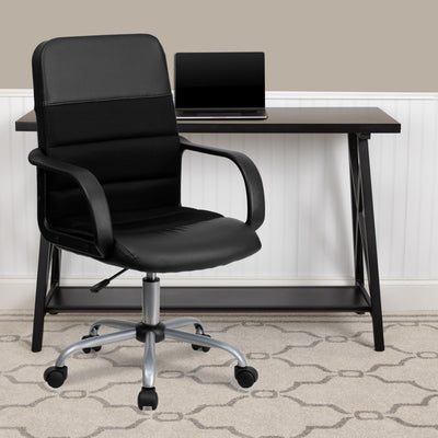 Mid-Back LeatherSoft and Mesh Swivel Task Office Chair with Arms