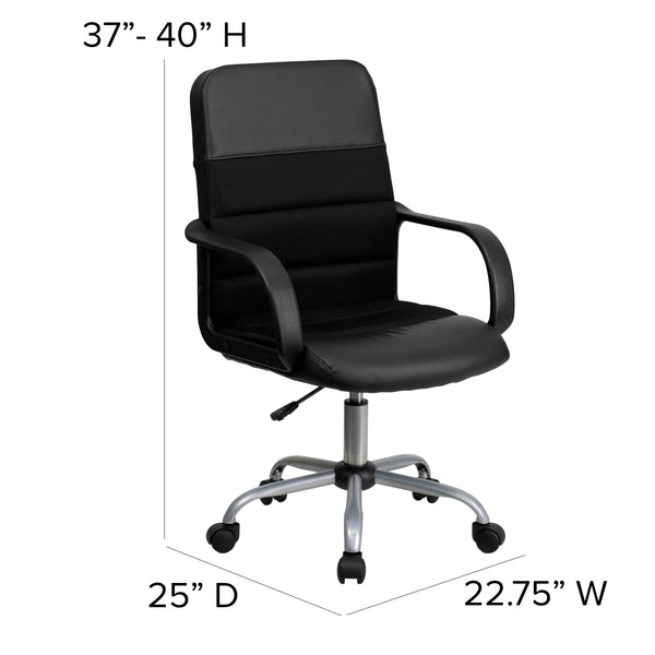 Mid-Back Black LeatherSoft and Mesh Swivel Task Office Chair with Arms