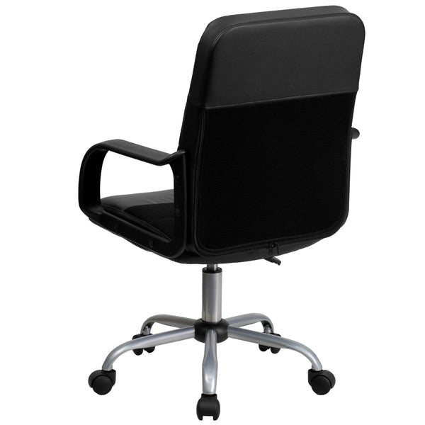 Mid-Back Black LeatherSoft and Mesh Swivel Task Office Chair with Arms
