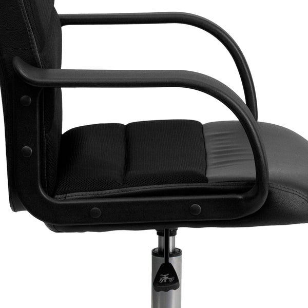 Mid-Back Black LeatherSoft and Mesh Swivel Task Office Chair with Arms