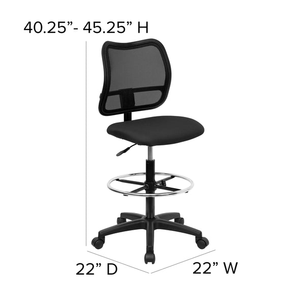 Black |#| Mid-Back Black Mesh Drafting Chair with Contoured Backrest and Adjustable Height