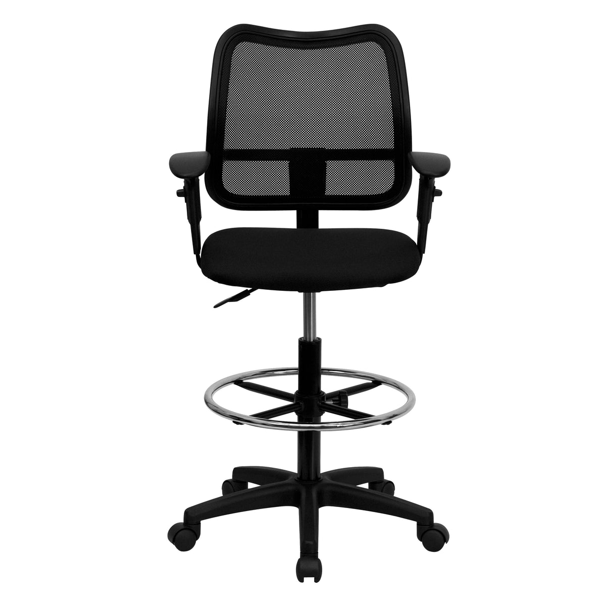 Black |#| Mid-Back Black Mesh Swivel Drafting Chair with Adjustable Height & Arms