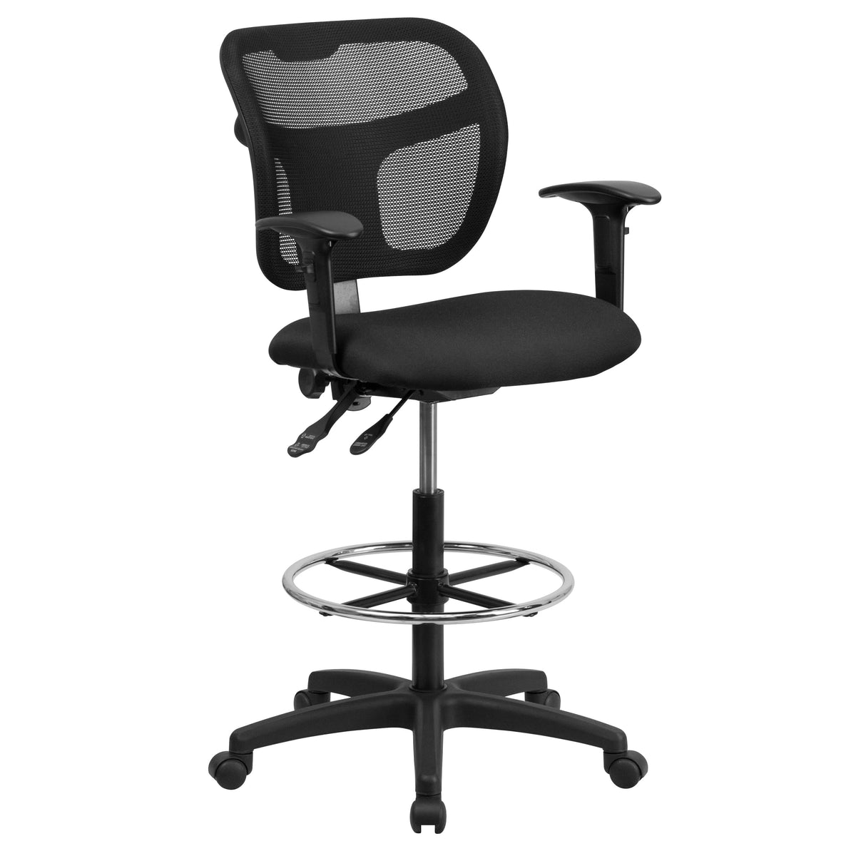 Black |#| Mid-Back Black Mesh Drafting Chair with Back Height Adjustment & Adjustable Arms