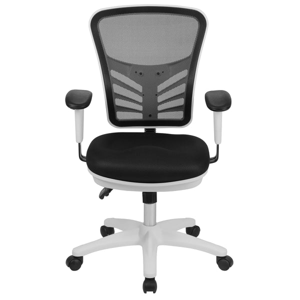 Black Mesh/White Frame |#| Mid-Back Black Mesh/White FrameMultifunction Ergonomic Office Chair with Arms