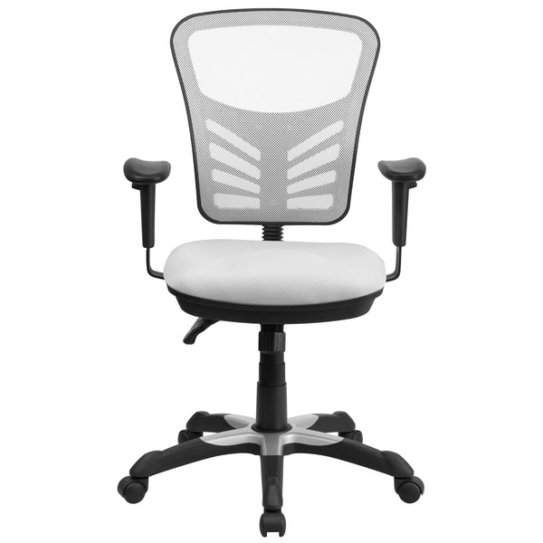 White/Black Frame |#| Mid-Back White Mesh Multifunction Ergonomic Office Chair with Adjustable Arms