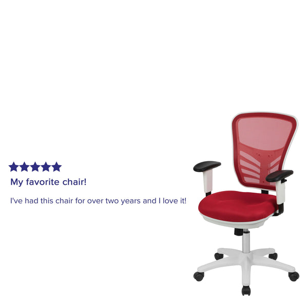 Red Mesh/White Frame |#| Mid-Back Red Mesh/White FrameMultifunction Ergonomic Office Chair with Arms