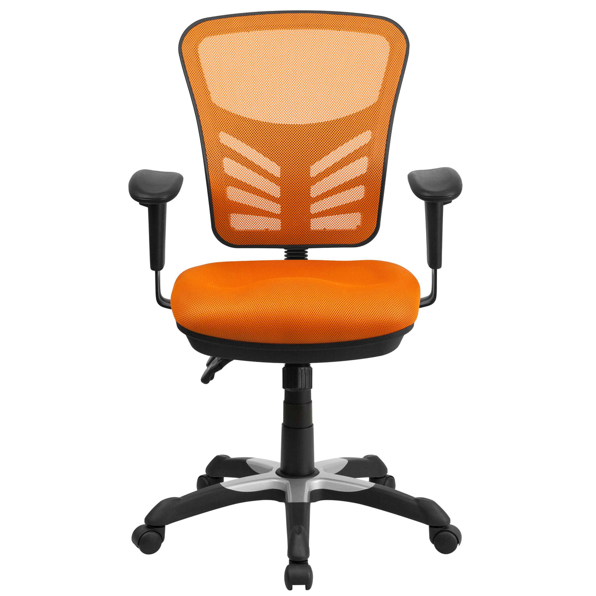 Orange/Black Frame |#| Mid-Back Orange Mesh Multifunction Ergonomic Office Chair with Adjustable Arms