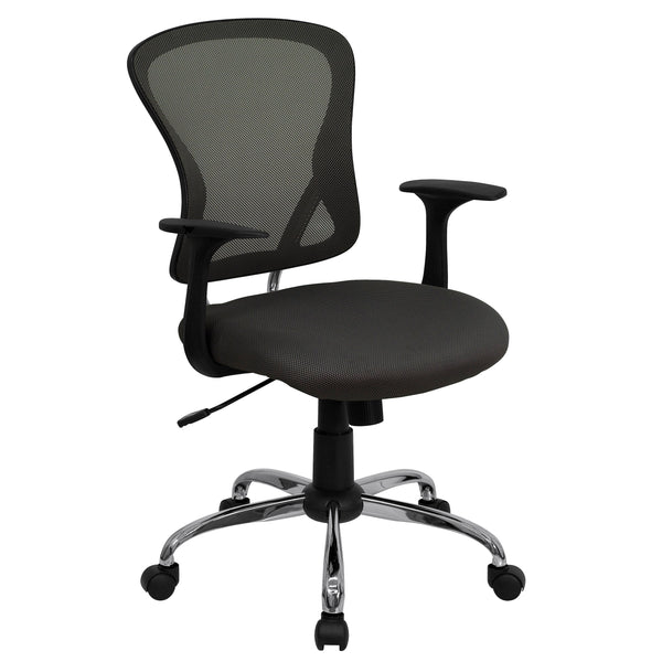 Dark Gray |#| Mid-Back Dark Gray Mesh Swivel Task Office Chair with Chrome Base and Arms