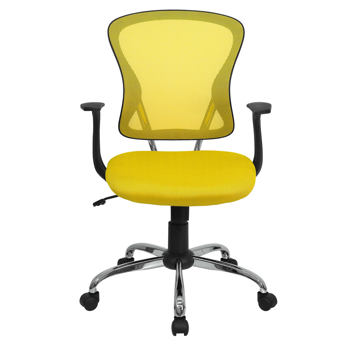 Yellow |#| Mid-Back Yellow Mesh Swivel Task Office Chair with Chrome Base and Arms