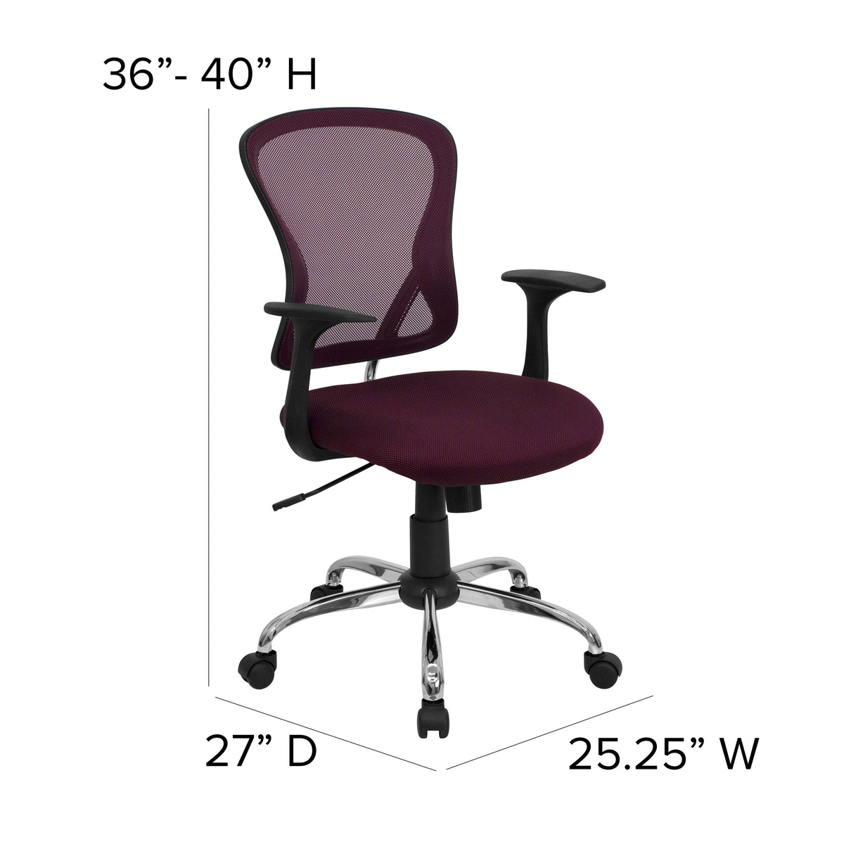 Burgundy |#| Mid-Back Burgundy Mesh Swivel Task Office Chair with Chrome Base and Arms