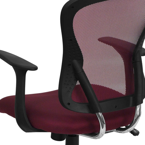 Burgundy |#| Mid-Back Burgundy Mesh Swivel Task Office Chair with Chrome Base and Arms