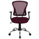 Burgundy |#| Mid-Back Burgundy Mesh Swivel Task Office Chair with Chrome Base and Arms