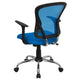 Blue |#| Mid-Back Blue Mesh Swivel Task Office Chair with Chrome Base and Arms