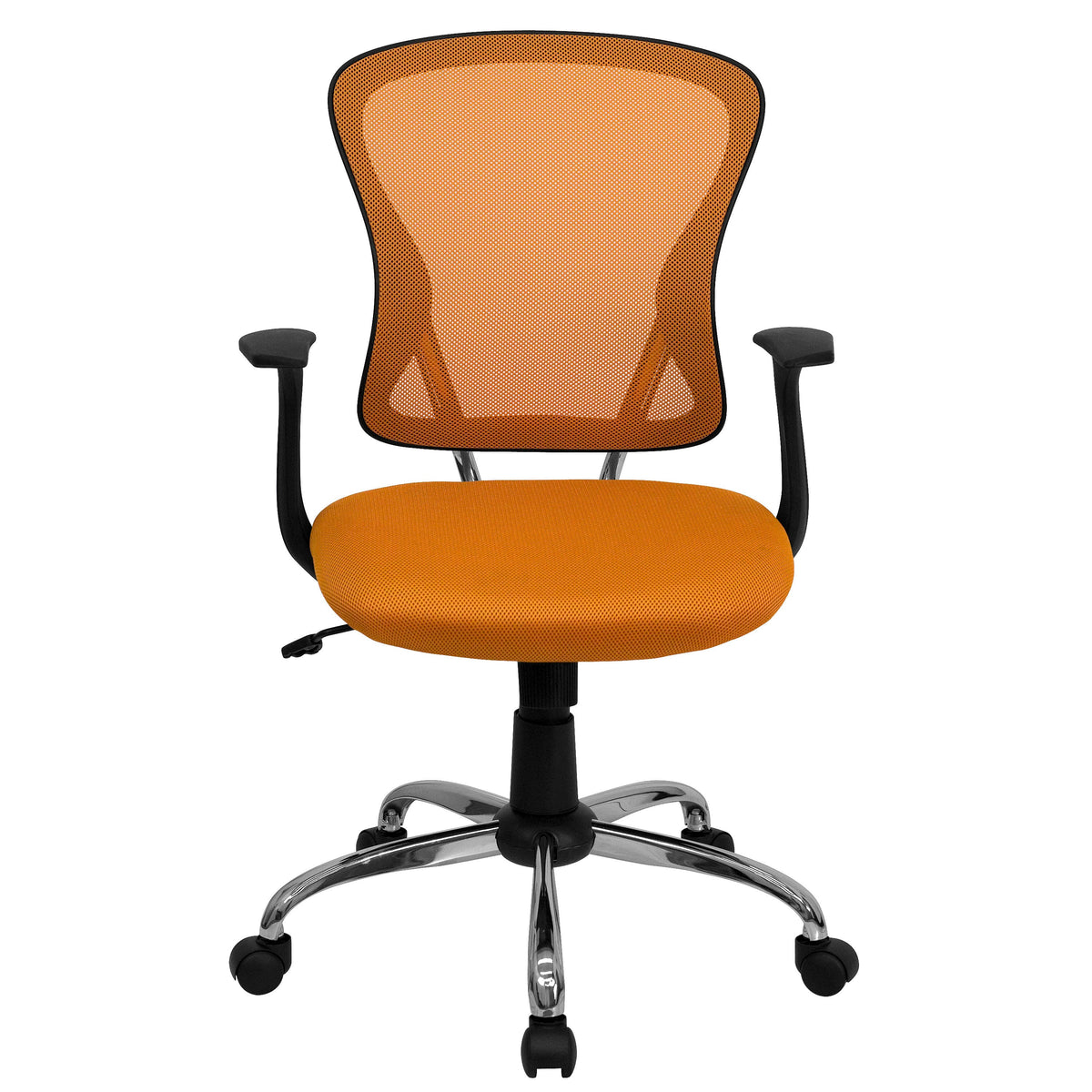 Orange |#| Mid-Back Orange Mesh Swivel Task Office Chair with Chrome Base and Arms